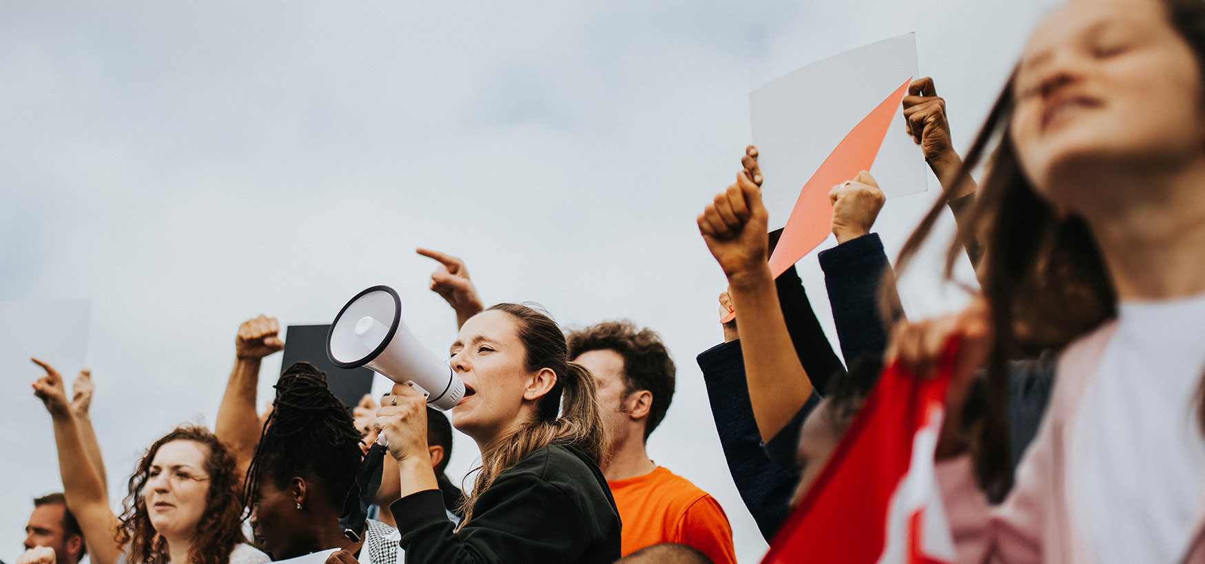 Group of women with a megaphone